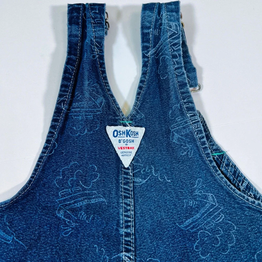 Vintage OshKosh B'gosh USA‎ Denim Overall Shorts Kids Size 4 Nautical Sail Boat
